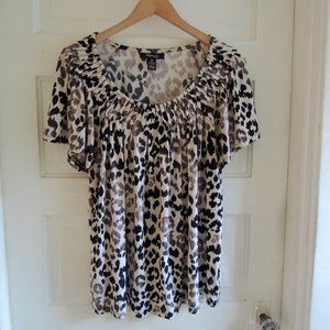 Style & Co Woman Cream Brown Black Animal Print Flowy Top 0X